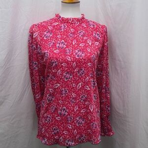 Joie red/pink floral shirt/top ruffle summer Sz M
